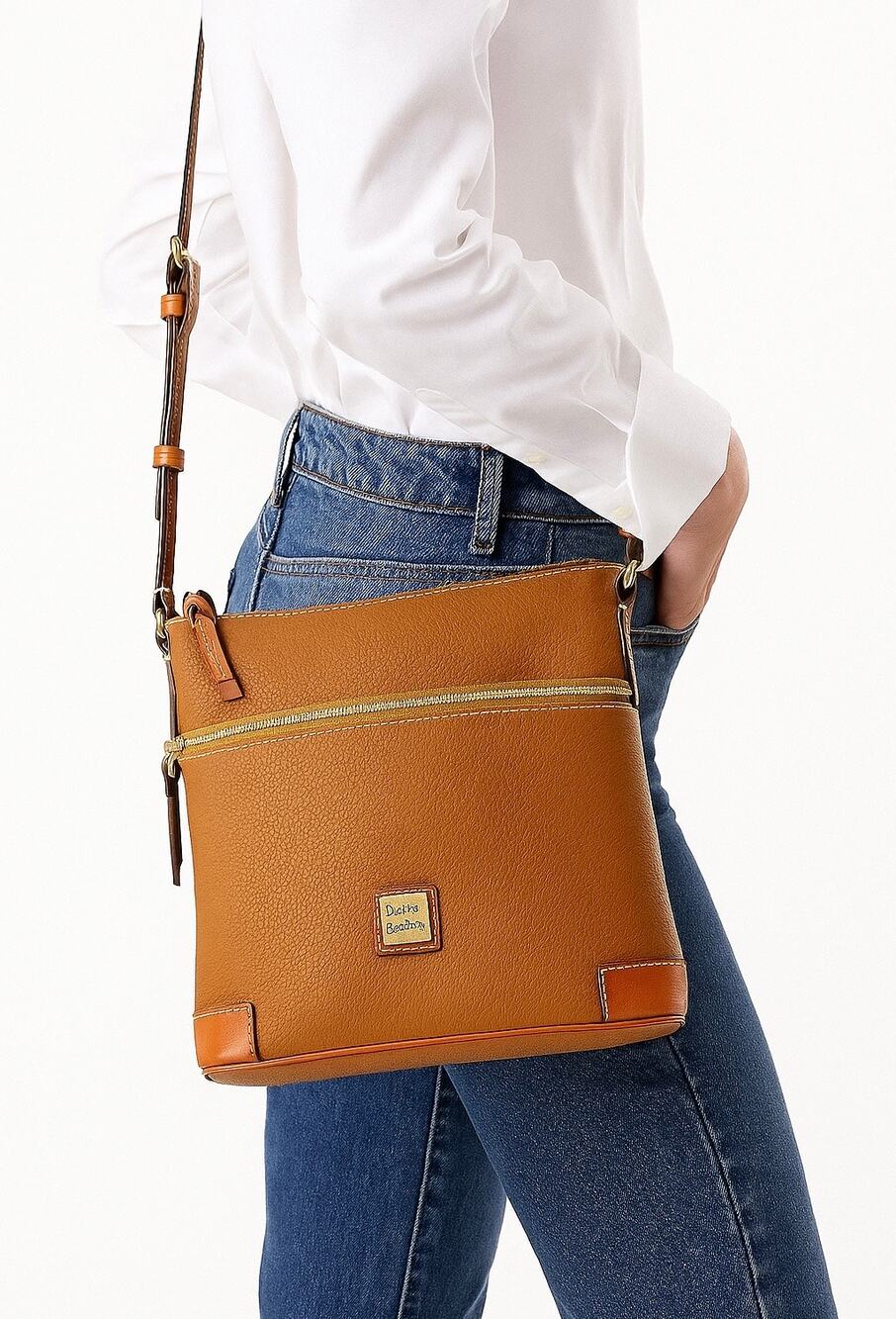 Dooney & Bourke Tan Pebbled Leather Camel Crossbody Shoulder Bag Purse
